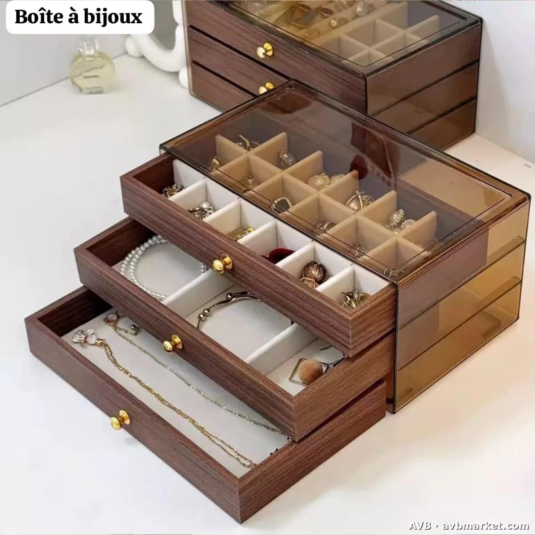 Boîte à bijoux de luxe à 3 tiroirs, élégante et pratique !