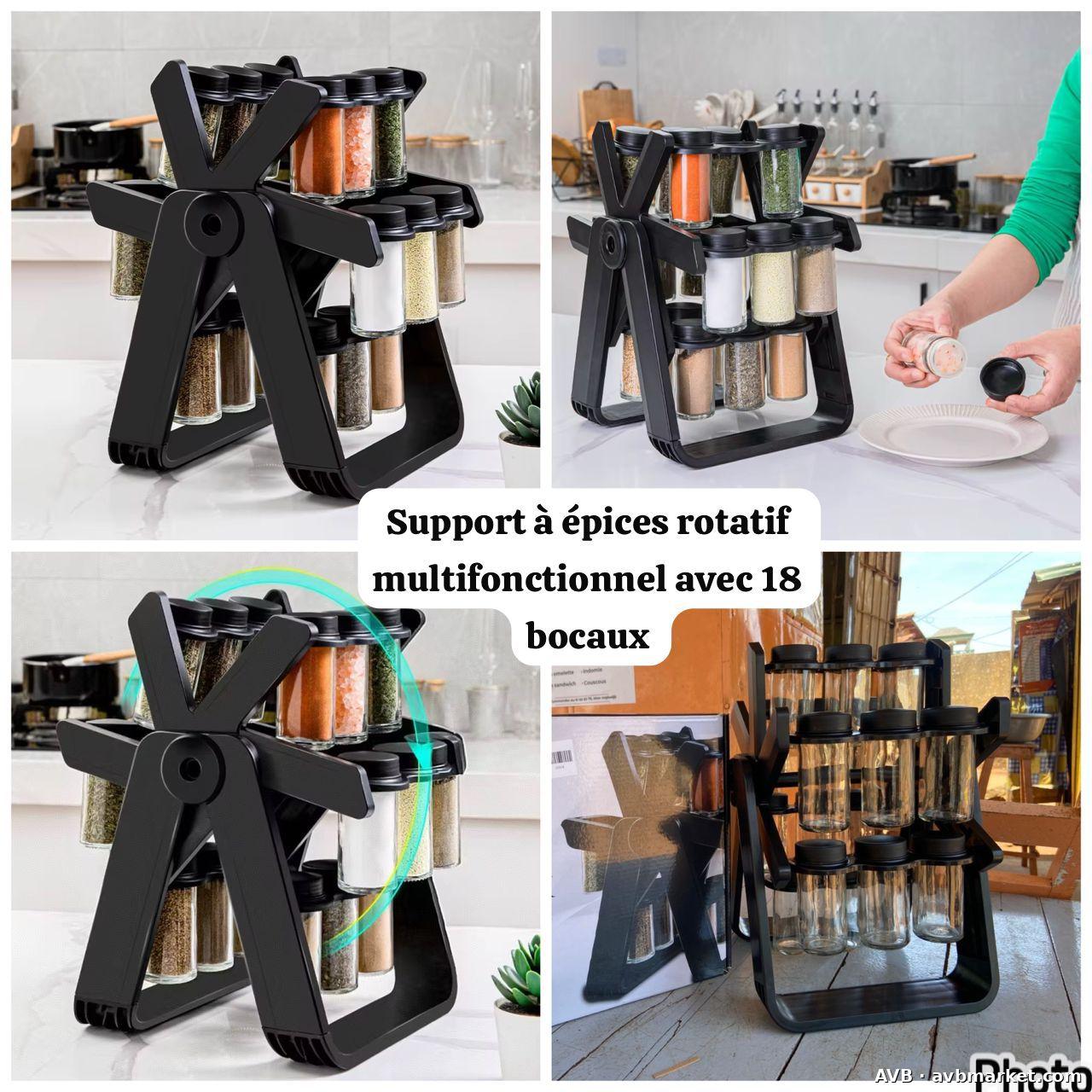 Support À Épices Rotatif Avec 18 Bocaux En Verre