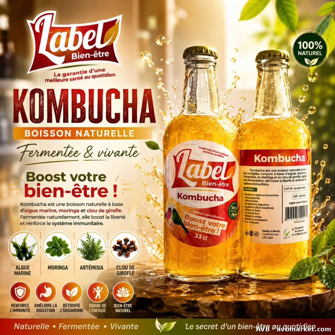 Kombucha Label Bien-être - Boisson fermentée naturelle 33cl